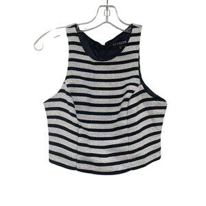 Express Womens Textured Striped Crop Top Sleeveless Black/Whiter Size XS Zip